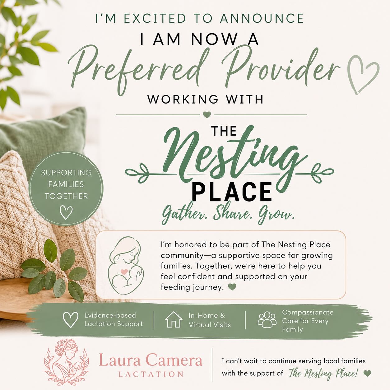I’m so excited to share that Laura Camera Lactation is now a Preferred Lactation Provider with The Nesting Place! 💚 @thenestingplaceli 

I’m honored to partner with an organization that is so passionate about supporting growing families. While I continue providing in-home and virtual lactation consultations throughout Nassau and Suffolk Counties, I’m grateful to now be part of The Nesting Place’s trusted provider network.

Thank you, The Nesting Place, for this opportunity. I can’t wait to continue helping families meet their feeding goals with compassionate, evidence-based care. 🤍

✨ In-home & virtual lactation support
📍 Serving Nassau & Suffolk Counties
🔗 Link in bio to schedule

#IBCLC #LauraCameraLactation #TheNestingPlace #BreastfeedingSupport #LactationConsultant #PostpartumSupport #NewMomSupport #LongIslandMoms #NassauCountyMoms #SuffolkCountyMoms #BreastfeedingJourney #FeedingSupport #EvidenceBasedCare