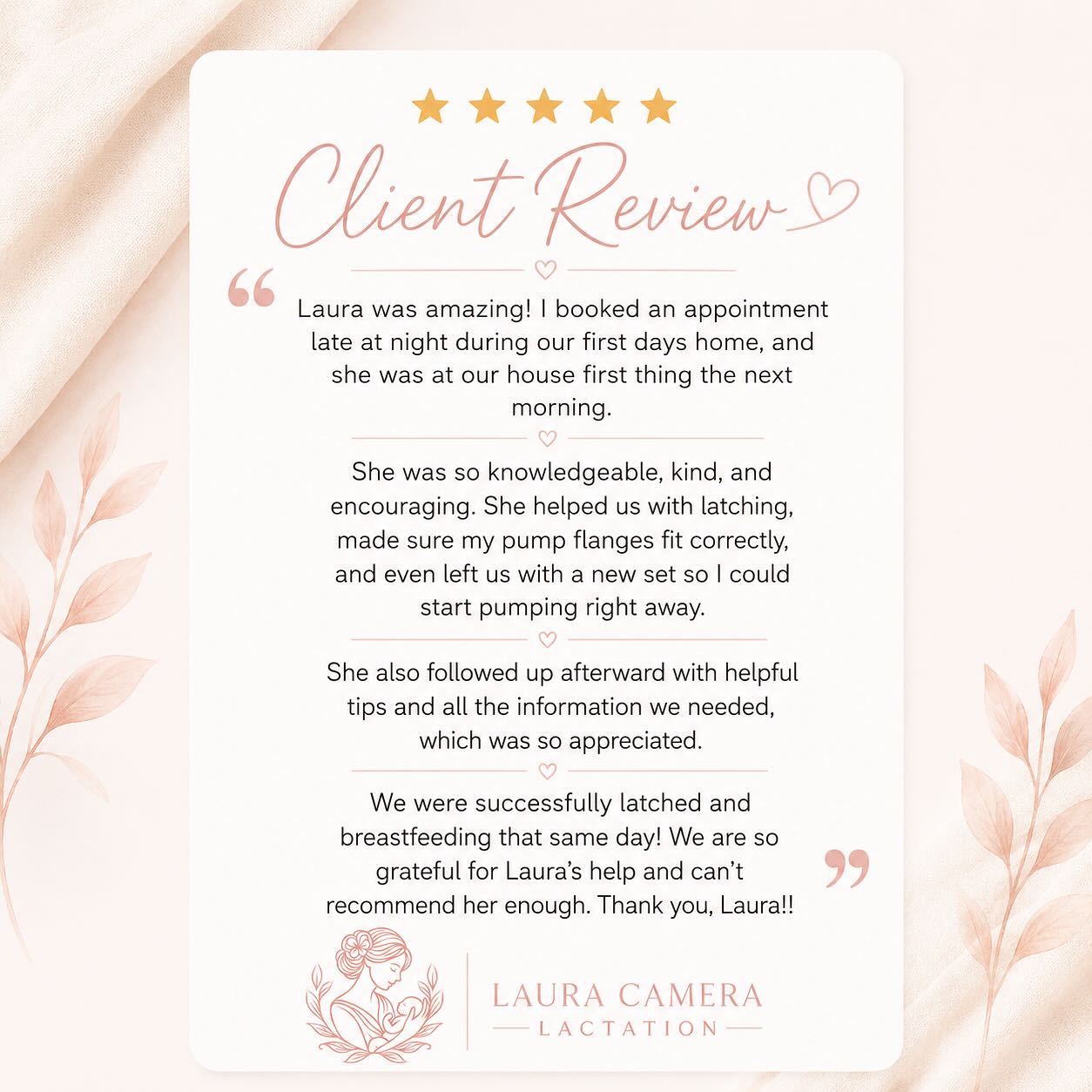 ⭐️⭐️⭐️⭐️⭐️

Helping families feel confident from those very first days home is why I do what I do. 🤍

Thank you to this wonderful family for trusting me and for sharing your experience. Knowing you were able to latch and breastfeed successfully the very same day means the world to me.

If you’re expecting or navigating feeding challenges, I’m here to provide personalized, evidence-based support in the comfort of your home.

📍 Nassau & Suffolk Counties
🏡 In-home & virtual consultations
🍼 Most major insurance plans accepted

#IBCLC #BreastfeedingSupport #LactationConsultant #LongIslandMoms #NewMomSupport #PostpartumSupport #BreastfeedingJourney #NassauCounty #SuffolkCounty #LauraCameraLactation